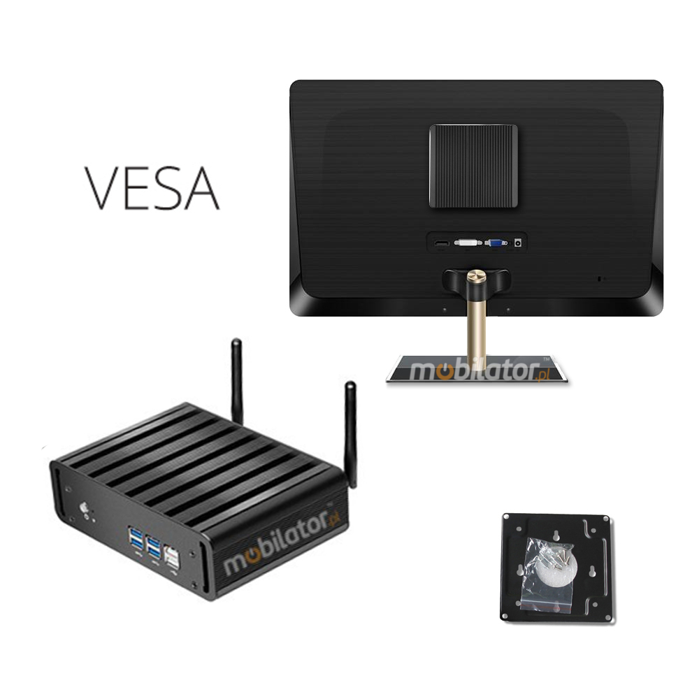 MiniPC yBOX-X31 Wytrzymay wydajny may fanless z moliwoci montau pod blatem biurka za monitorem za pomoc uchwytu VESA  mobilator pl